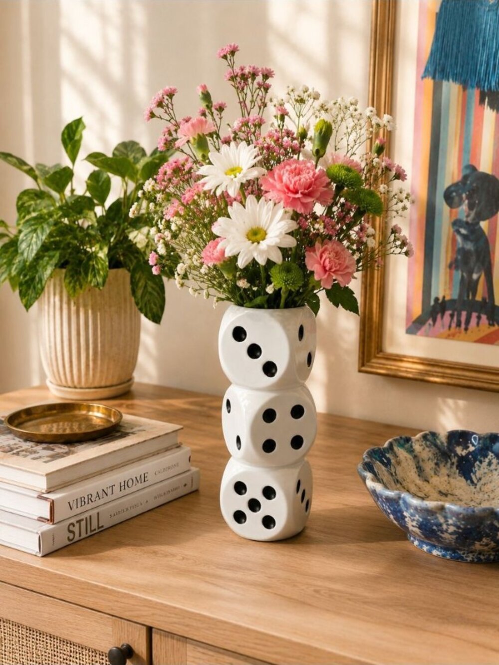 New Stacked Dice Casino Gambling Decorative Flower Table Vase Room Decor